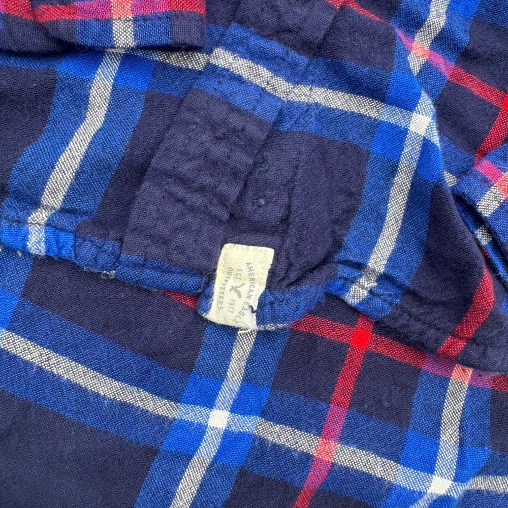 American Eagle Boyfriend Fit Plaid Flannel Shirt Navy Blue Red White XS - Picture 4 of 6